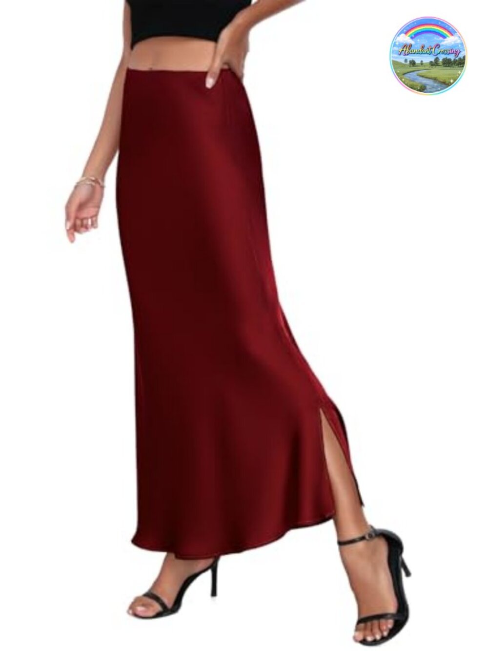 Satin High Waisted Maxi Skirt A-Line Fishtail Split Party Cocktail